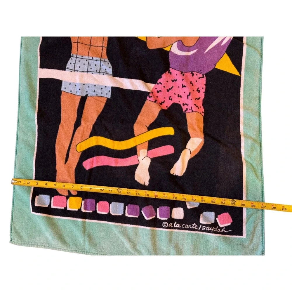 Vintage 80s A La Carte Saydah Volleyball Beach Towel Memphis Style Neon Retro
